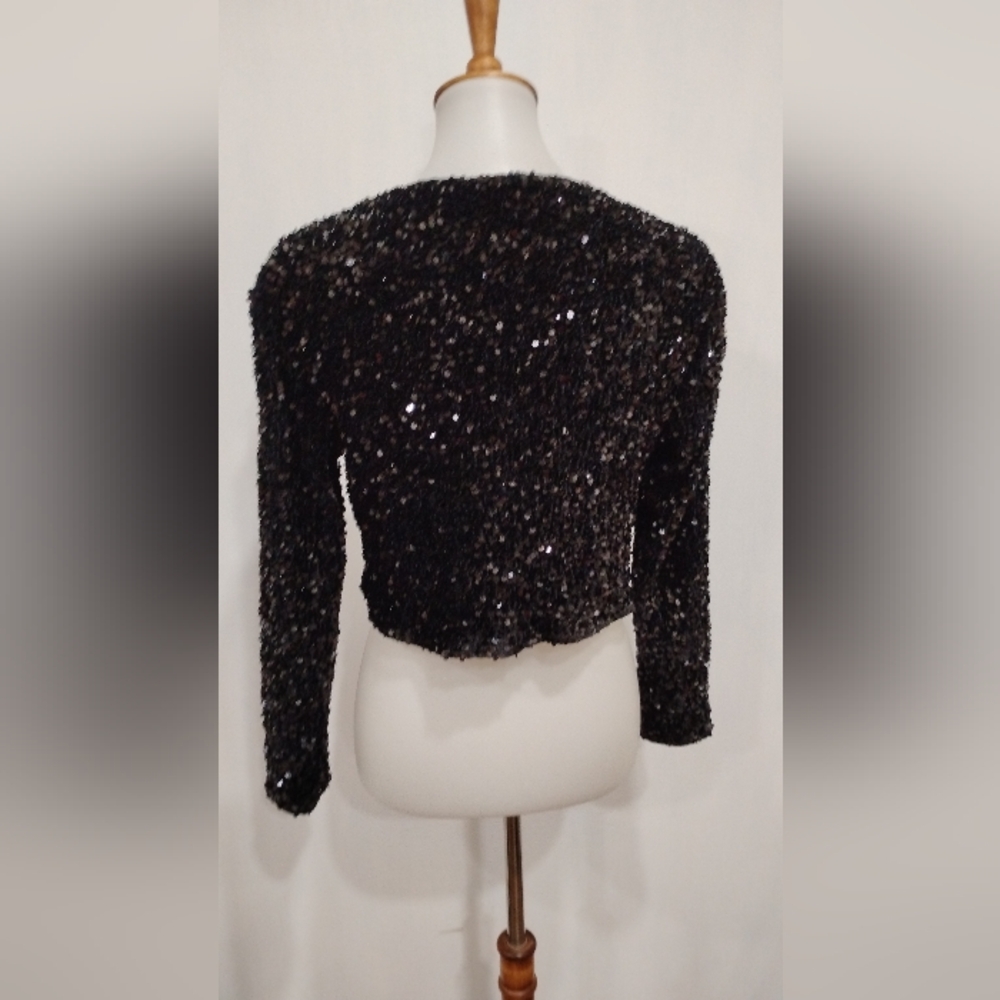 Soft Black Sequined Crop Jacket - image 5